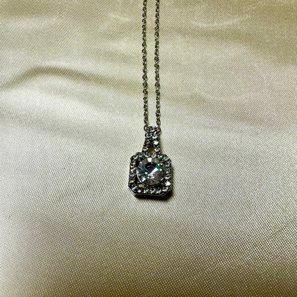 Beautiful square cubic zirconia, and stainless steel necklace